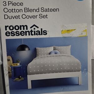 Room Essentials Gray Cotton Blend Sateen Duvet Cover Set